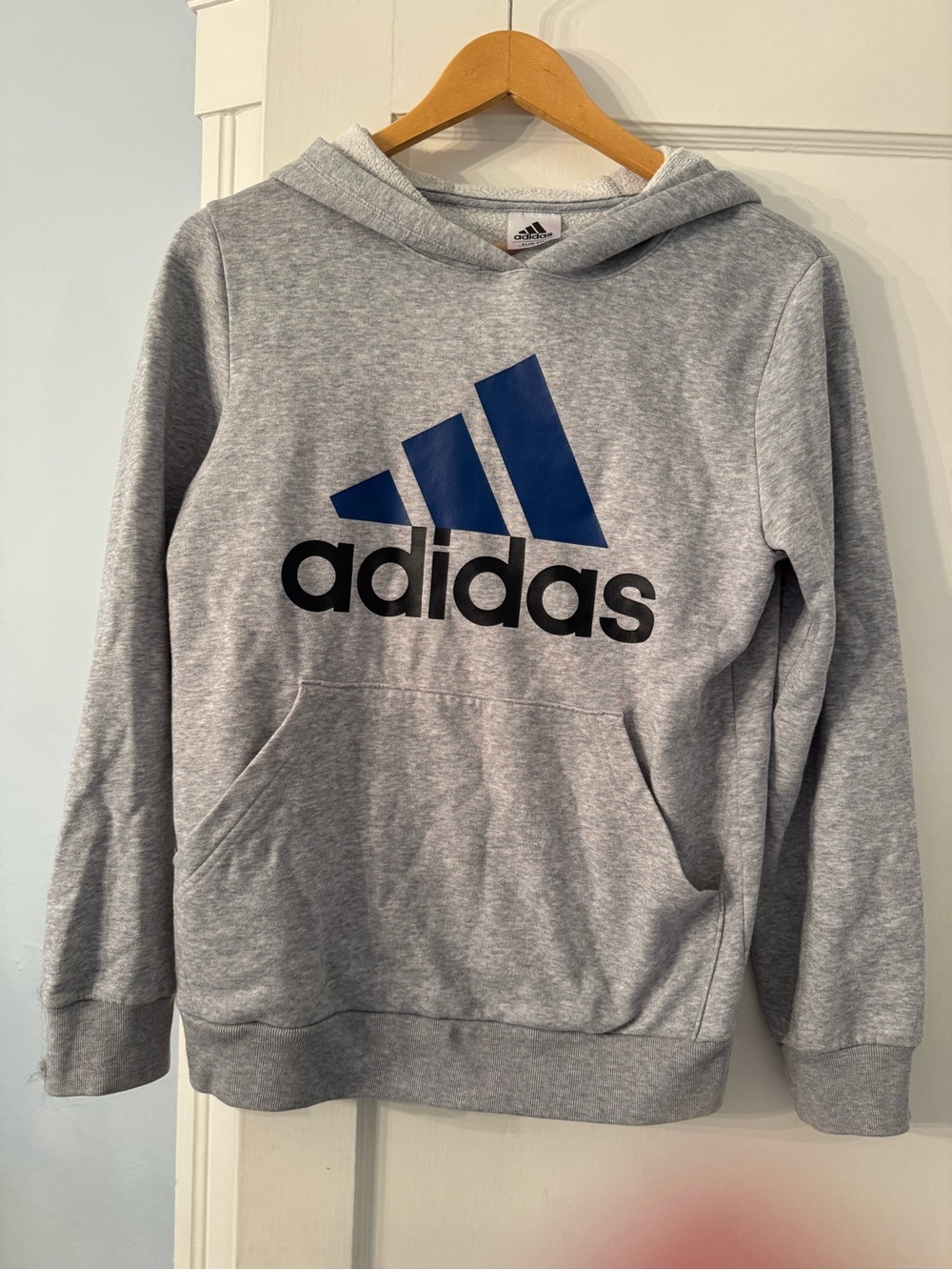 Adidas Boy’s Gray Hooded Sweatshirt with Blue Logo